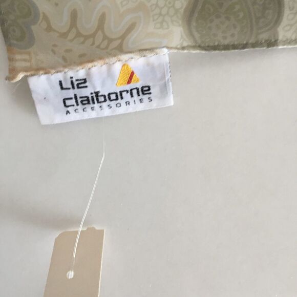 LIZ CLAIBORNE BEIGE CORAL SILK FLORAL SCARF - Picture 3 of 8